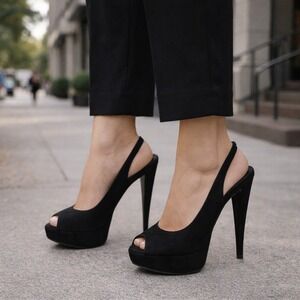 Otisopse Italia Black Suede Heels Platform Peep Toe Pumps Womens EU 39 US 8.5